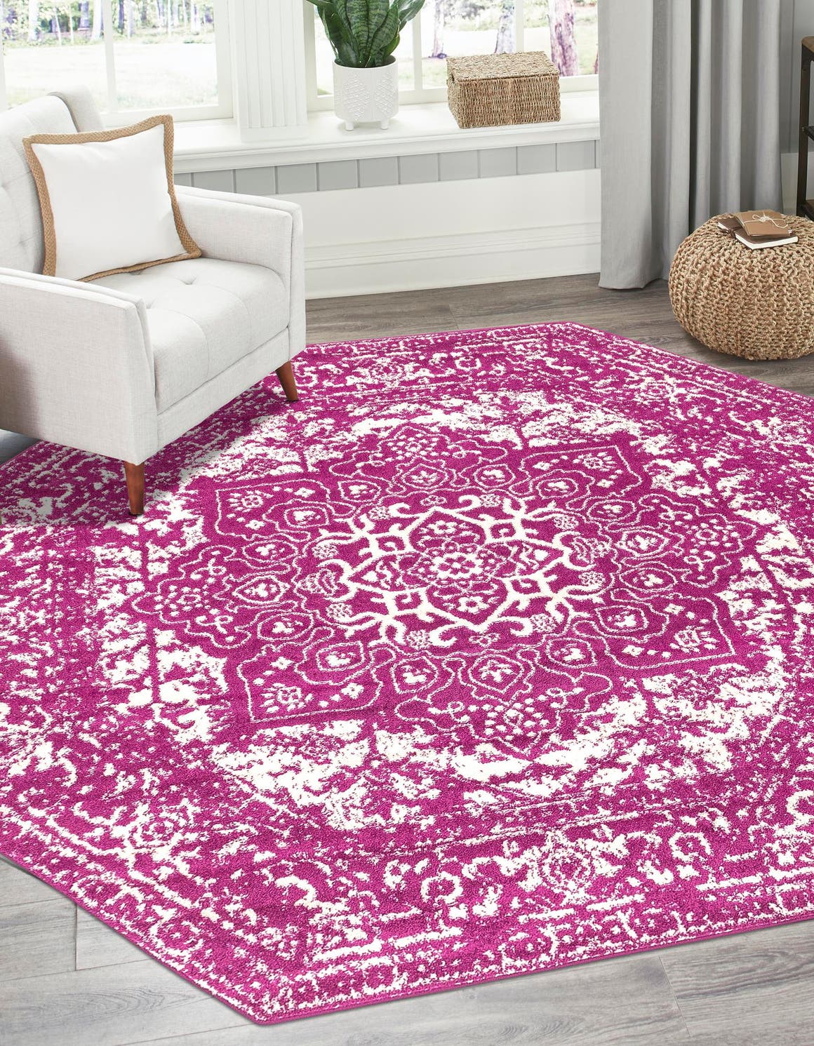 Purple 7' 10 x 7' 10 Richmond Octagon Area Rug Vintage Distressed Look Traditional Design Carpet for Unique Home Interior Design for Sale at Rug Engine