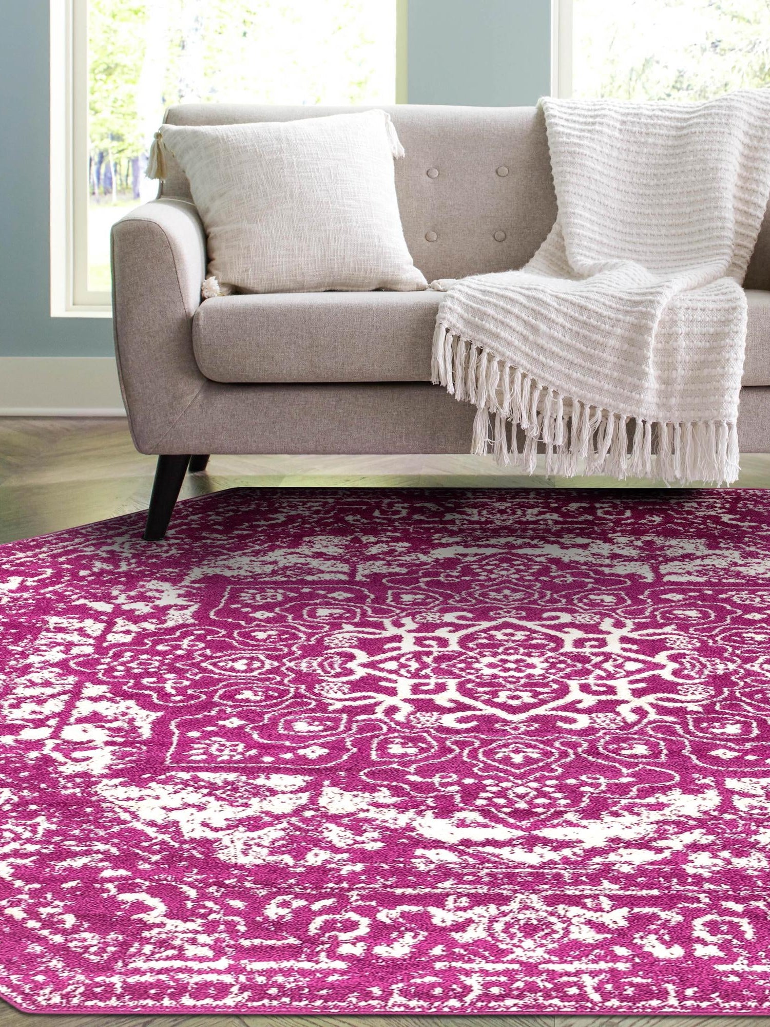Purple 7' 10 x 7' 10 Richmond Octagon Area Rug Vintage Distressed Look Traditional Design Carpet for Unique Home Interior Design for Sale at Rug Engine