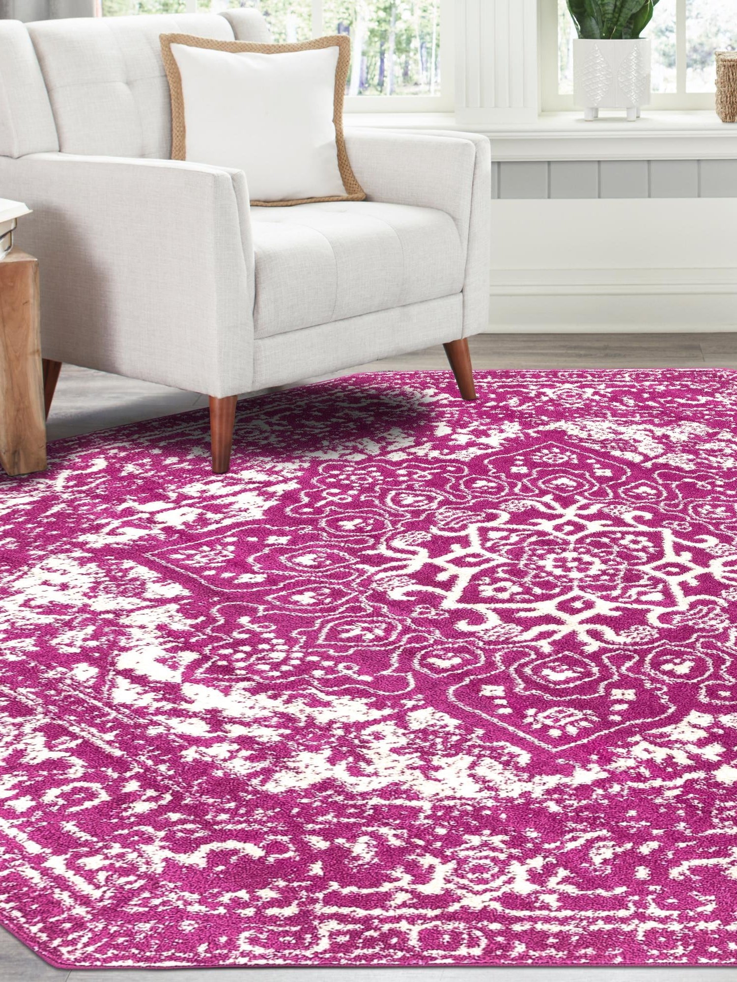 Purple 7' 10 x 7' 10 Richmond Octagon Area Rug Vintage Distressed Look Traditional Design Carpet for Unique Home Interior Design for Sale at Rug Engine
