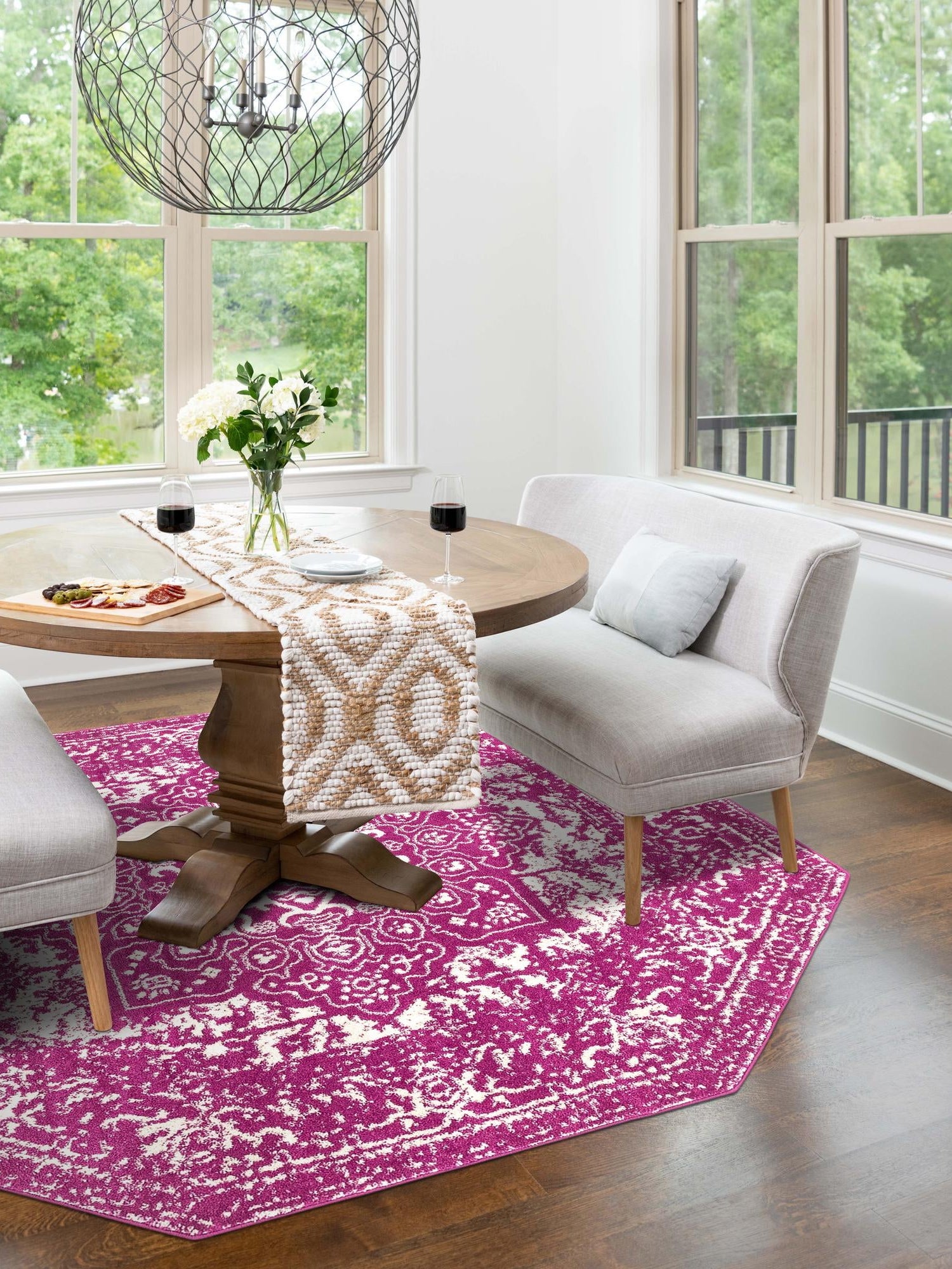 Purple 7' 10 x 7' 10 Richmond Octagon Area Rug Vintage Distressed Look Traditional Design Carpet for Unique Home Interior Design for Sale at Rug Engine
