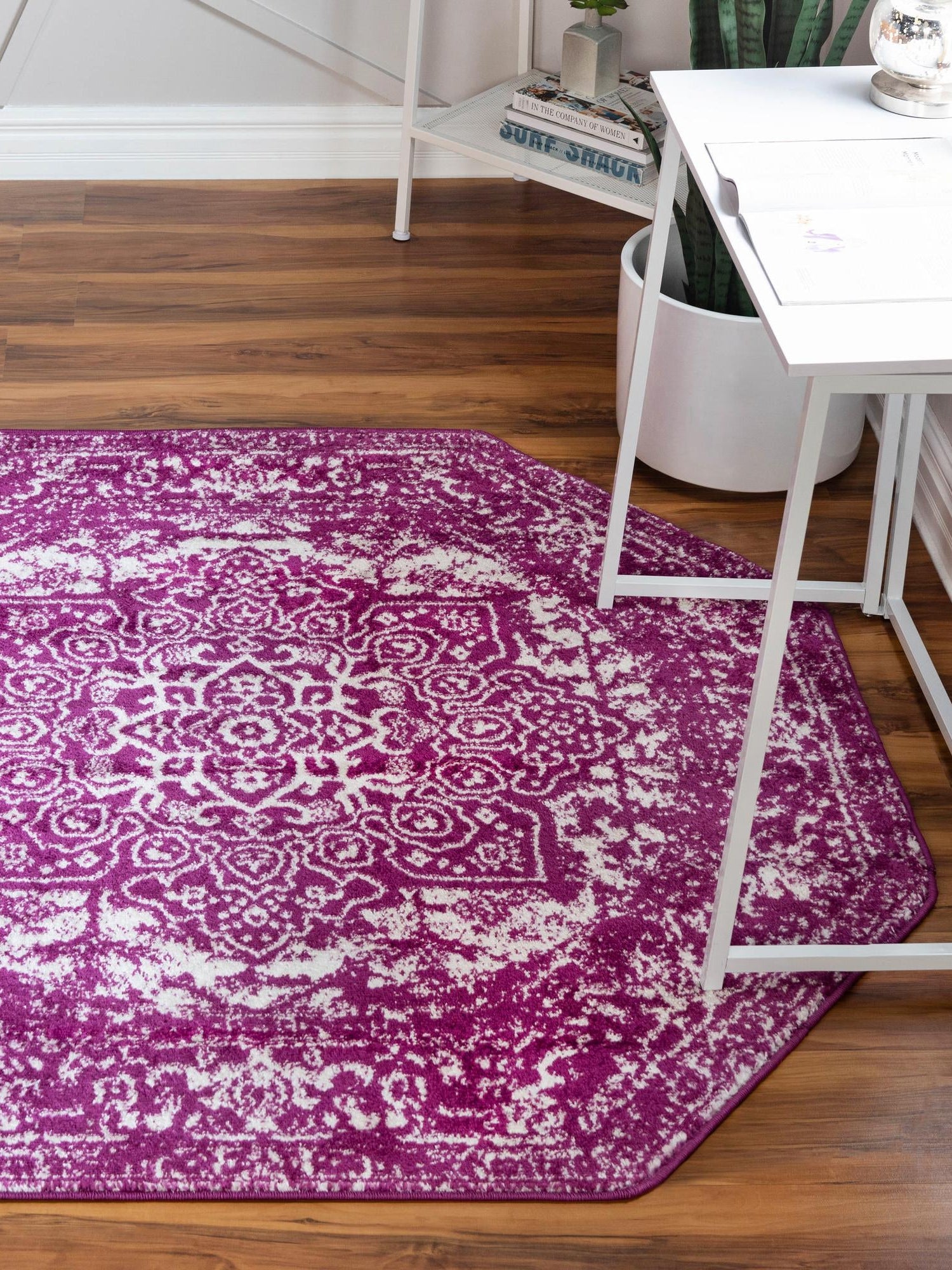 Purple 7' 10 x 7' 10 Richmond Octagon Area Rug Vintage Distressed Look Traditional Design Carpet for Unique Home Interior Design for Sale at Rug Engine
