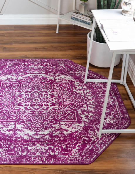 Purple 7' 10 x 7' 10 Richmond Octagon Area Rug Vintage Distressed Look Traditional Design Carpet for Unique Home Interior Design for Sale at Rug Engine