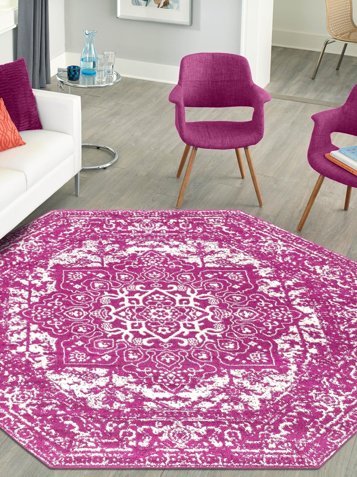 Purple 7' 10 x 7' 10 Richmond Octagon Area Rug Vintage Distressed Look Traditional Design Carpet for Unique Home Interior Design for Sale at Rug Engine
