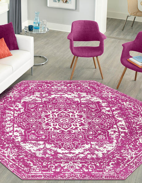 Purple 7' 10 x 7' 10 Richmond Octagon Area Rug Vintage Distressed Look Traditional Design Carpet for Unique Home Interior Design for Sale at Rug Engine