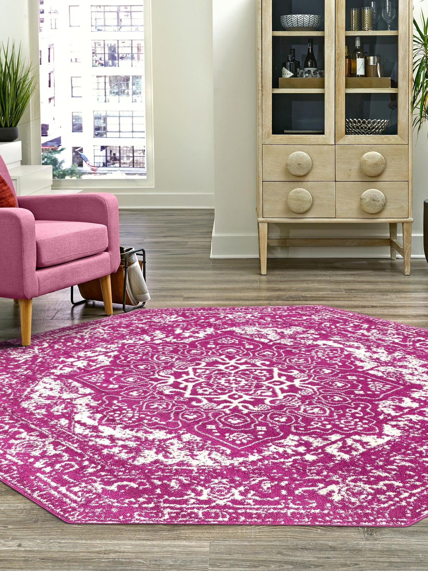 Purple 7' 10 x 7' 10 Richmond Octagon Area Rug Vintage Distressed Look Traditional Design Carpet for Unique Home Interior Design for Sale at Rug Engine