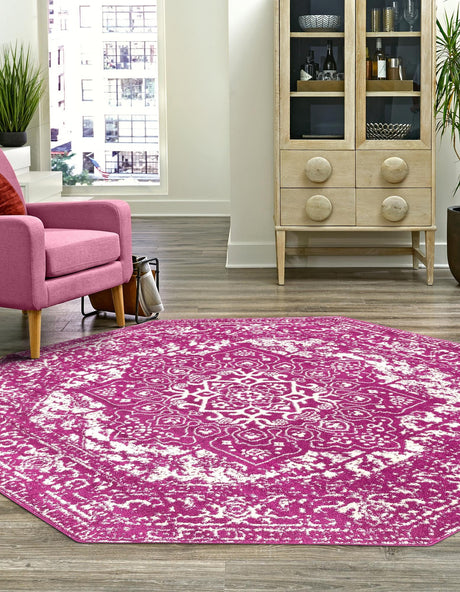 Purple 7' 10 x 7' 10 Richmond Octagon Area Rug Vintage Distressed Look Traditional Design Carpet for Unique Home Interior Design for Sale at Rug Engine