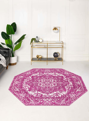 Purple 7' 10 x 7' 10 Richmond Octagon Area Rug Vintage Distressed Look Traditional Design Carpet for Unique Home Interior Design for Sale at Rug Engine