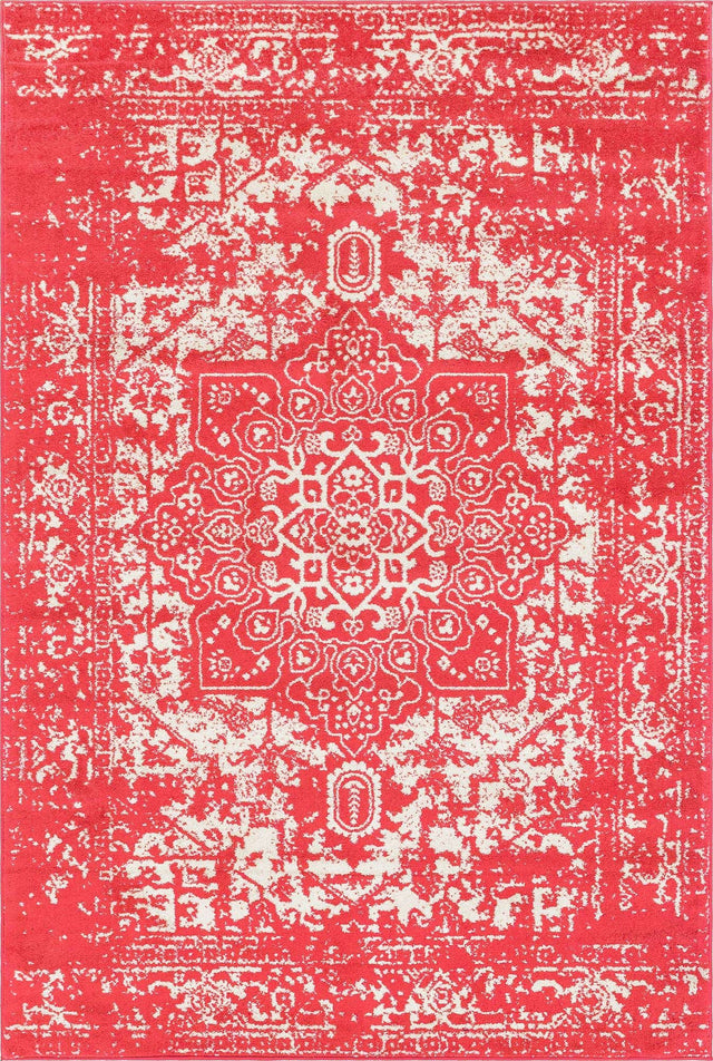 Pink 6' 1 x 9' Richmond Rectangle Area Rug Vintage Distressed Look Traditional Design Carpet for Unique Home Interior Design for Sale at Rug Engine