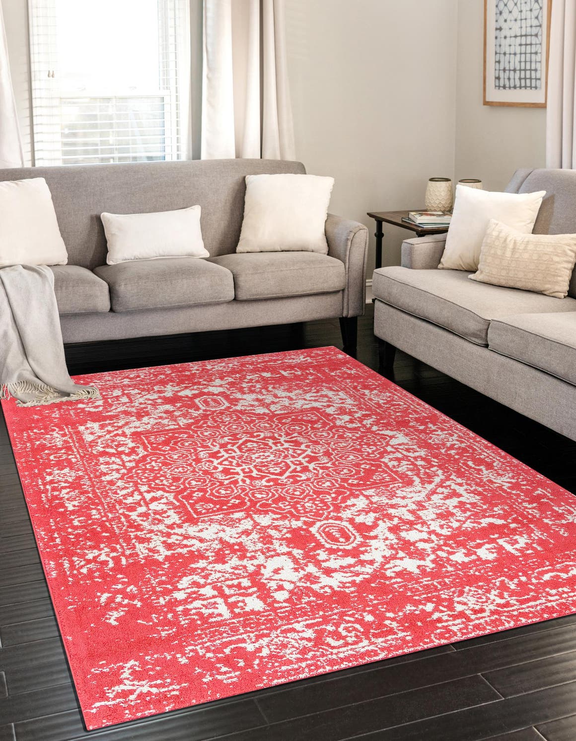 Pink 9' x 12' Richmond Rectangle Area Rug Vintage Distressed Look Traditional Design Carpet for Unique Home Interior Design for Sale at Rug Engine