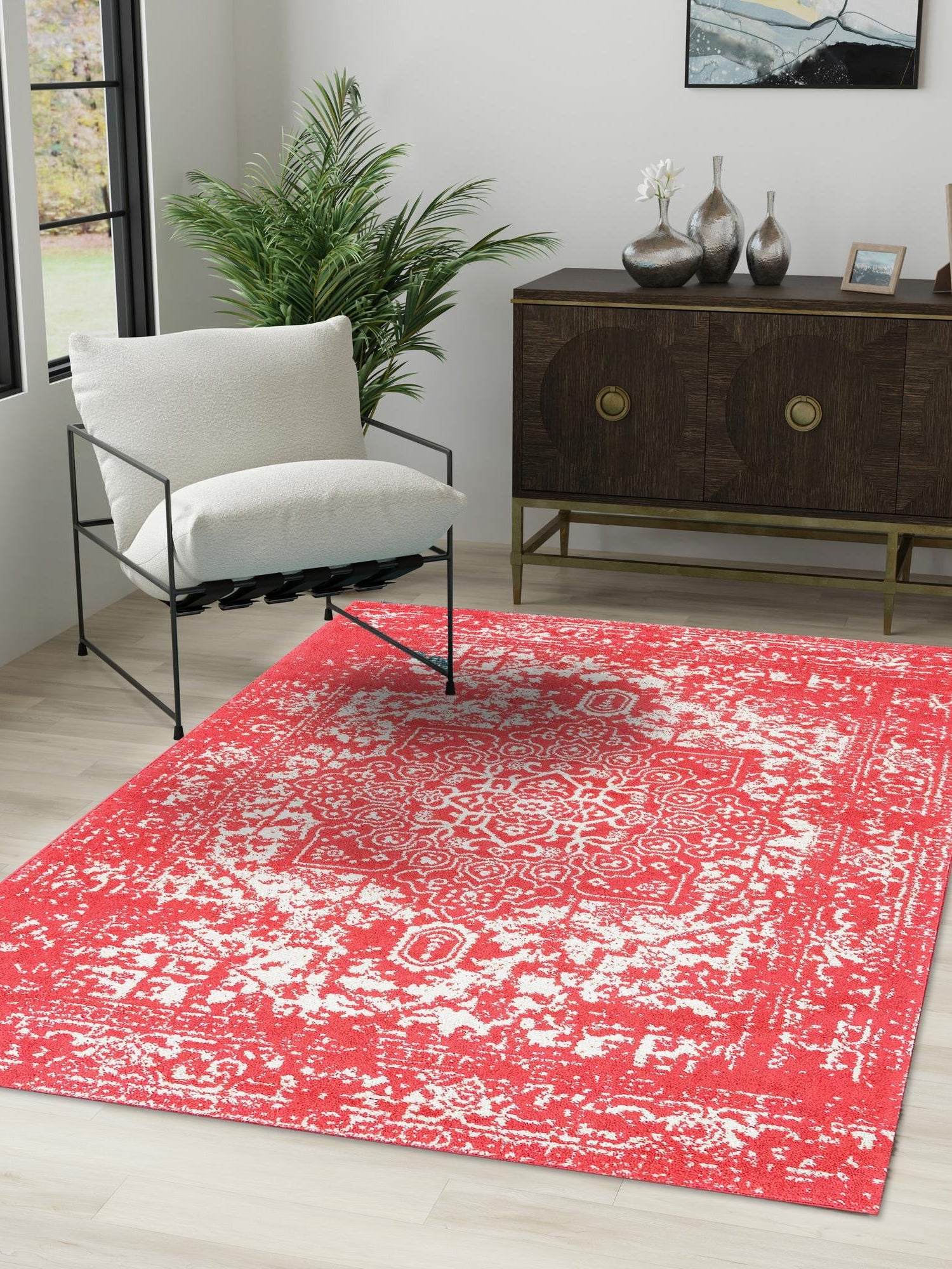 Pink 4' 1 x 6' 1 Richmond Rectangle Area Rug Vintage Distressed Look Traditional Design Carpet for Unique Home Interior Design for Sale at Rug Engine