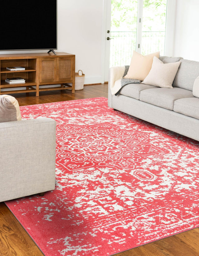 Pink 7' 1 x 10' Richmond Rectangle Area Rug Vintage Distressed Look Traditional Design Carpet for Unique Home Interior Design for Sale at Rug Engine