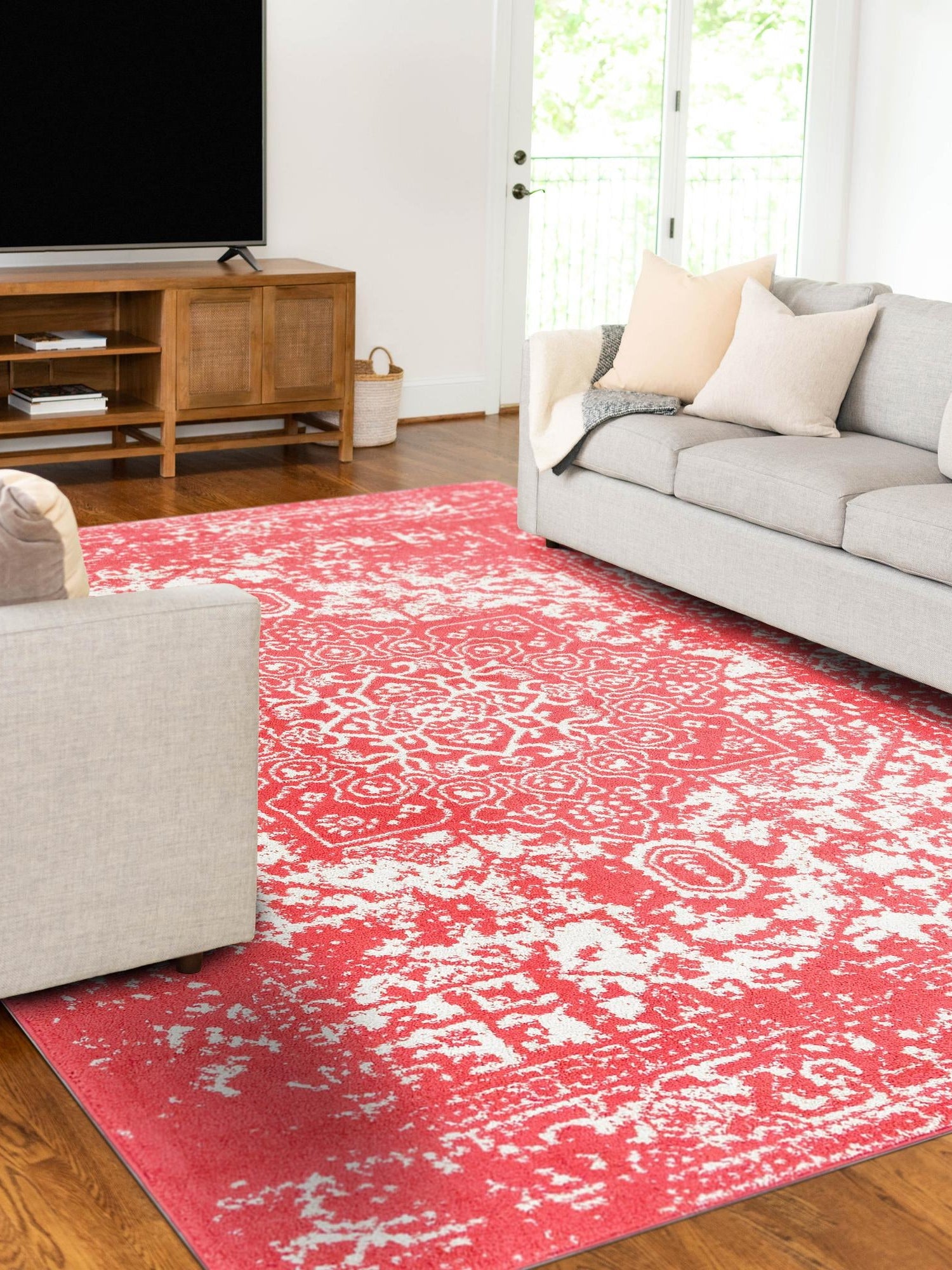 Pink 4' 1 x 6' 1 Richmond Rectangle Area Rug Vintage Distressed Look Traditional Design Carpet for Unique Home Interior Design for Sale at Rug Engine