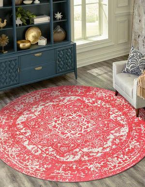 Pink 5' 3 x 5' 3 Richmond Round Area Rug Vintage Distressed Look Traditional Design Carpet for Unique Home Interior Design for Sale at Rug Engine