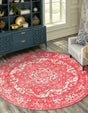 Pink 5' 3 x 5' 3 Richmond Round Area Rug Vintage Distressed Look Traditional Design Carpet for Unique Home Interior Design for Sale at Rug Engine
