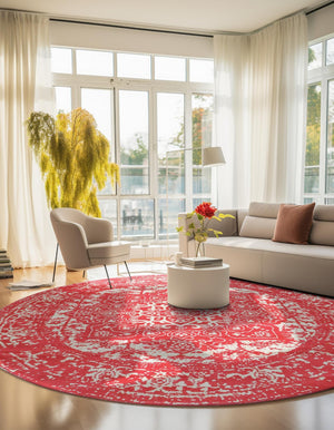 Pink 5' 3 x 5' 3 Richmond Round Area Rug Vintage Distressed Look Traditional Design Carpet for Unique Home Interior Design for Sale at Rug Engine