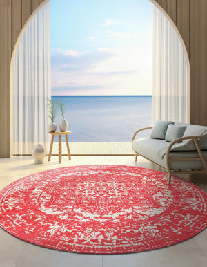 Pink 5' 3 x 5' 3 Richmond Round Area Rug Vintage Distressed Look Traditional Design Carpet for Unique Home Interior Design for Sale at Rug Engine