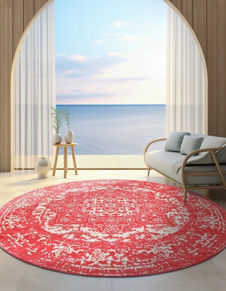 Pink 5' 3 x 5' 3 Richmond Round Area Rug Vintage Distressed Look Traditional Design Carpet for Unique Home Interior Design for Sale at Rug Engine