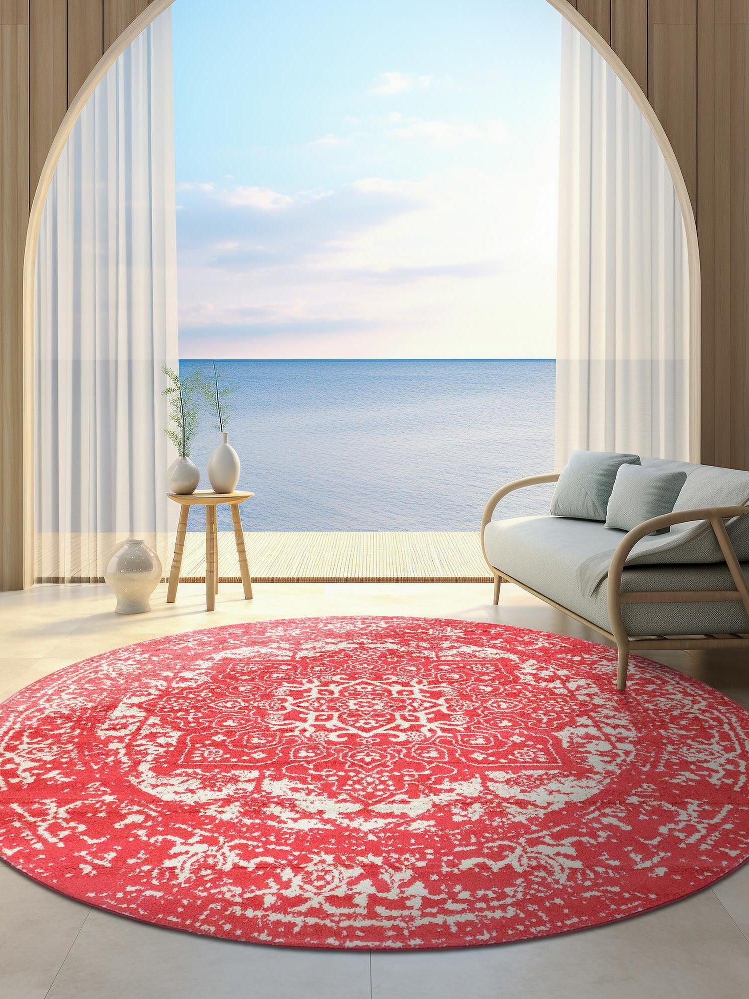 Pink 3' 1 x 3' 1 Richmond Round Area Rug Vintage Distressed Look Traditional Design Carpet for Unique Home Interior Design for Sale at Rug Engine
