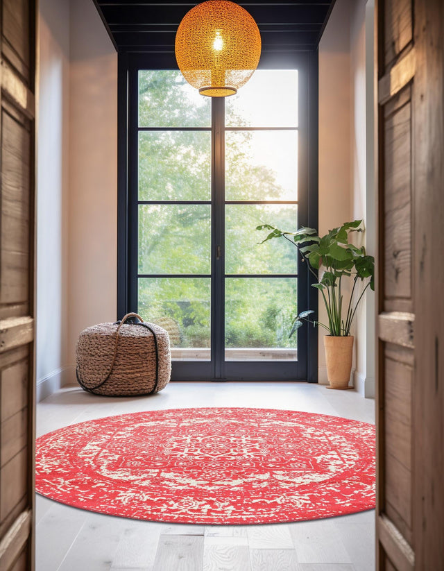 Pink 5' 3 x 5' 3 Richmond Round Area Rug Vintage Distressed Look Traditional Design Carpet for Unique Home Interior Design for Sale at Rug Engine