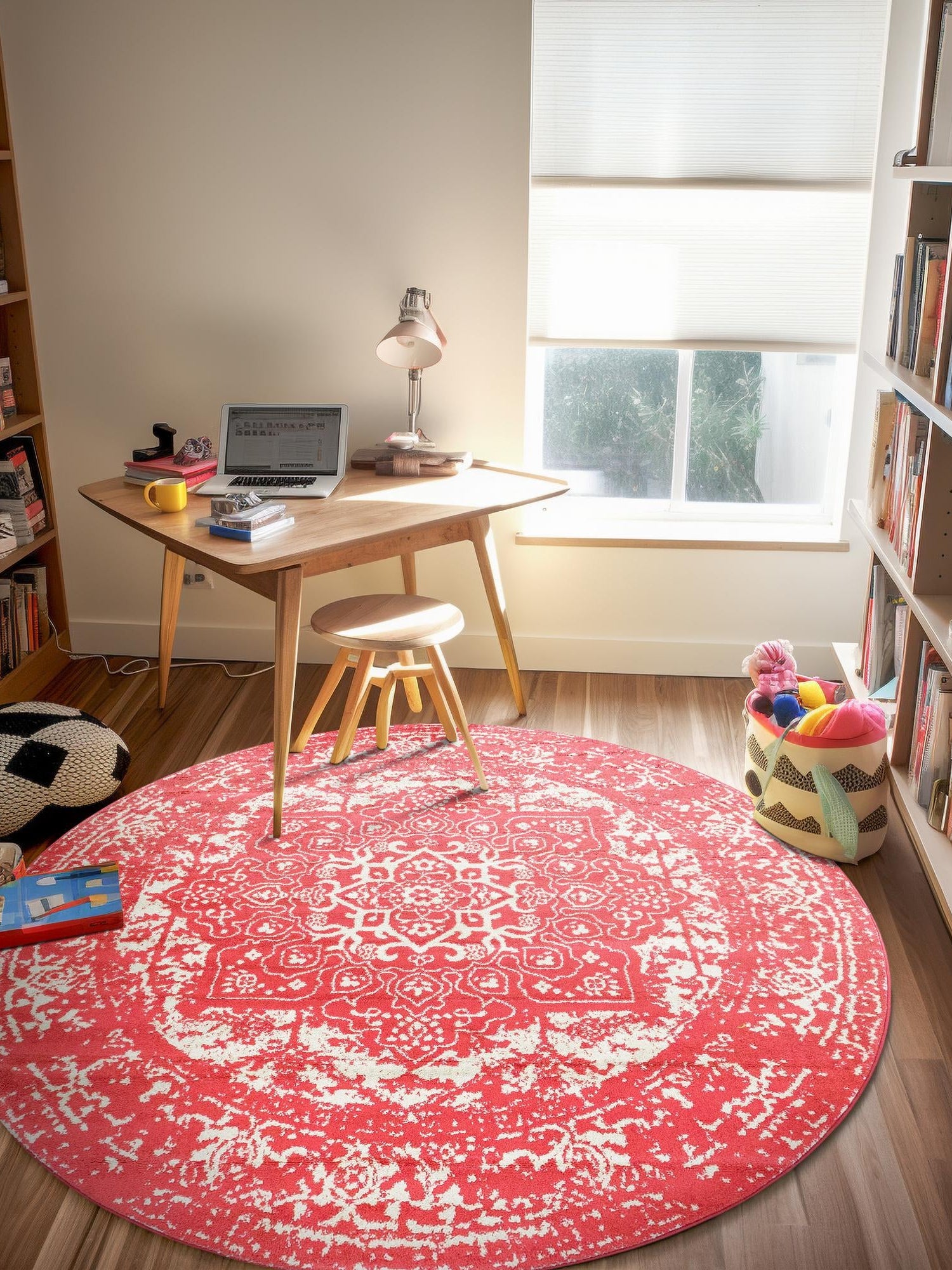 Pink 3' 1 x 3' 1 Richmond Round Area Rug Vintage Distressed Look Traditional Design Carpet for Unique Home Interior Design for Sale at Rug Engine