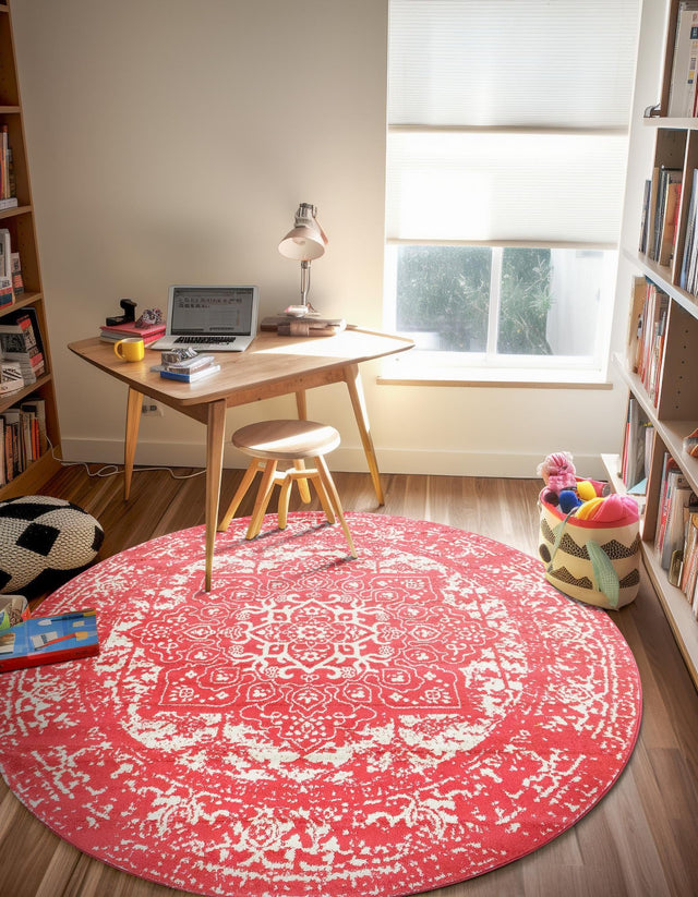 Pink 3' 1 x 3' 1 Richmond Round Area Rug Vintage Distressed Look Traditional Design Carpet for Unique Home Interior Design for Sale at Rug Engine