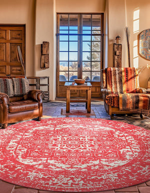 Pink 7' 10 x 7' 10 Richmond Round Area Rug Vintage Distressed Look Traditional Design Carpet for Unique Home Interior Design for Sale at Rug Engine