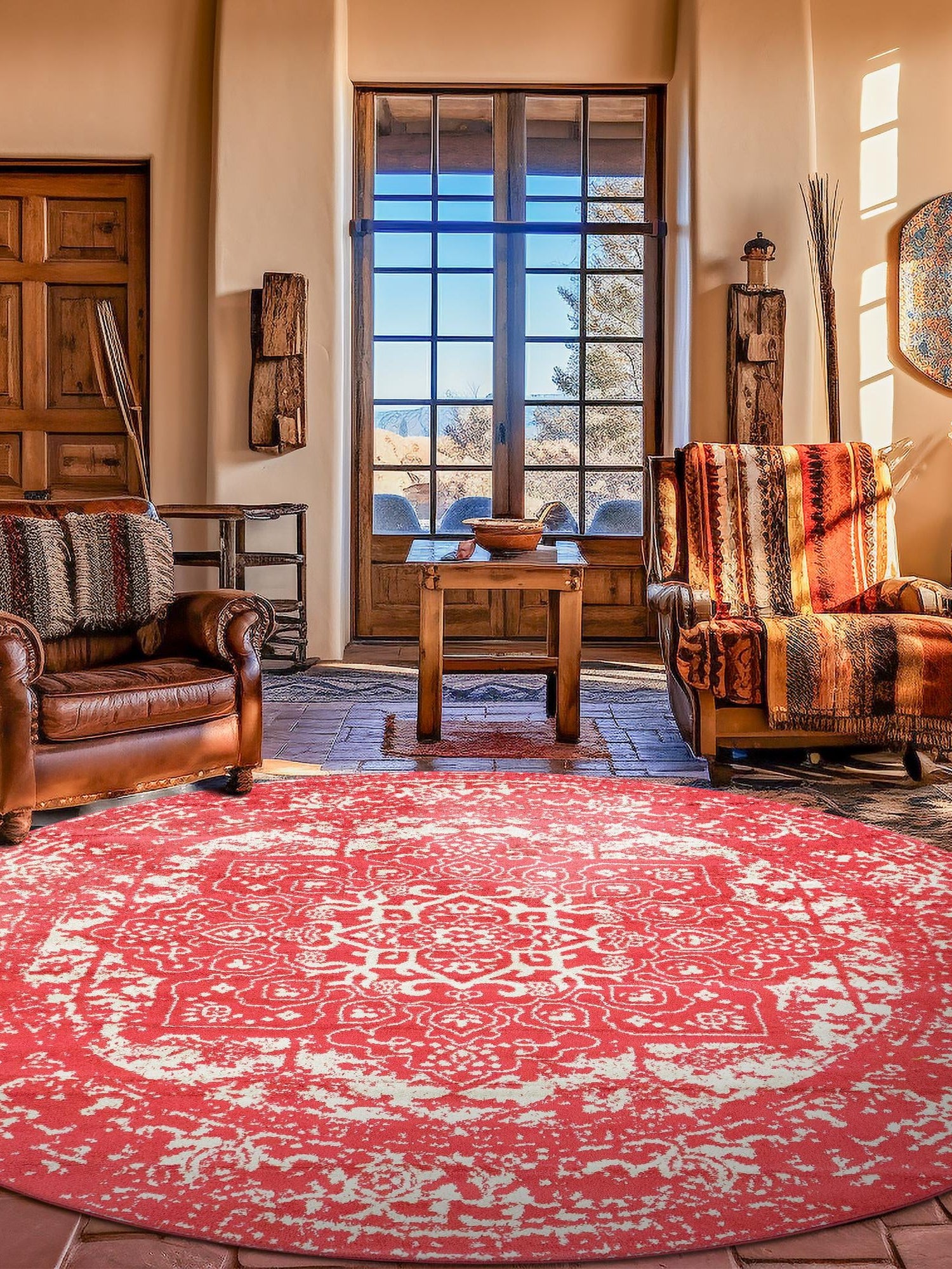 Pink 3' 1 x 3' 1 Richmond Round Area Rug Vintage Distressed Look Traditional Design Carpet for Unique Home Interior Design for Sale at Rug Engine