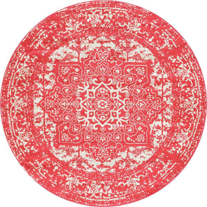 Pink 7' 10 x 7' 10 Richmond Round Area Rug Vintage Distressed Look Traditional Design Carpet for Unique Home Interior Design for Sale at Rug Engine