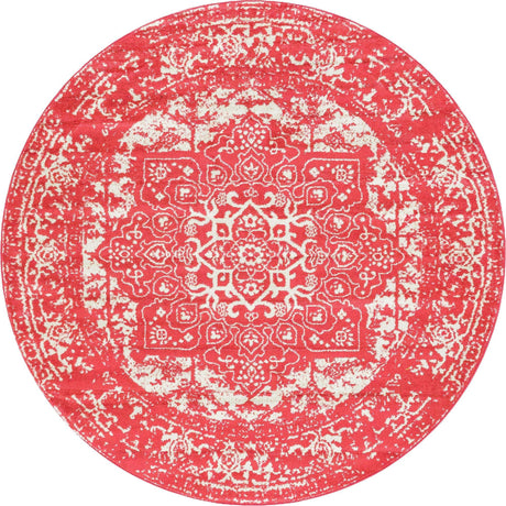 Pink 7' 10 x 7' 10 Richmond Round Area Rug Vintage Distressed Look Traditional Design Carpet for Unique Home Interior Design for Sale at Rug Engine