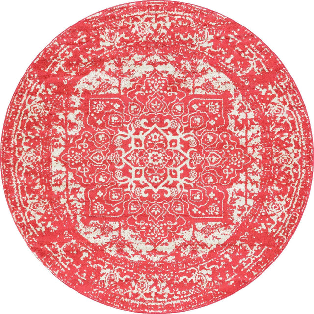 Pink 7' 10 x 7' 10 Richmond Round Area Rug Vintage Distressed Look Traditional Design Carpet for Unique Home Interior Design for Sale at Rug Engine