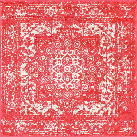 Pink 4' 1 x 4' 1 Richmond Square Area Rug Vintage Distressed Look Traditional Design Carpet for Unique Home Interior Design for Sale at Rug Engine