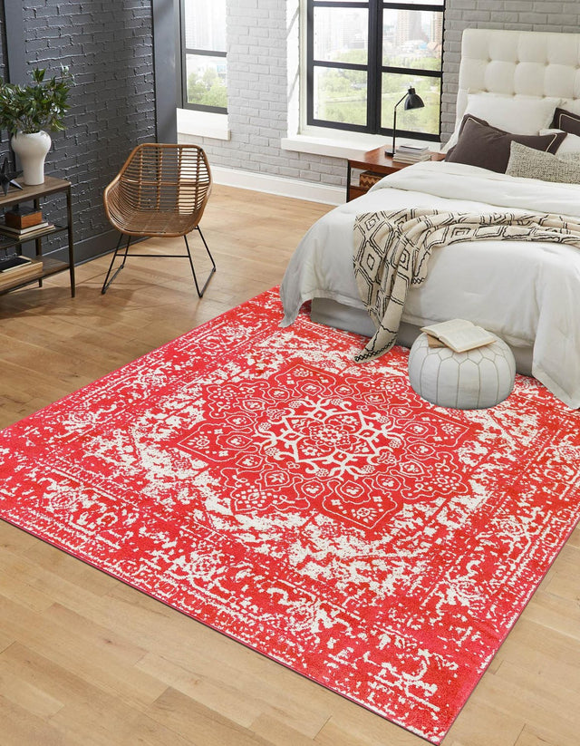 Pink 5' 3 x 5' 3 Richmond Square Area Rug Vintage Distressed Look Traditional Design Carpet for Unique Home Interior Design for Sale at Rug Engine