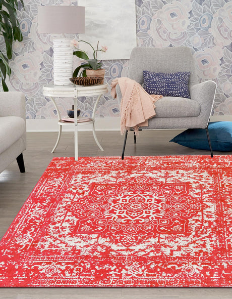 Pink 5' 3 x 5' 3 Richmond Square Area Rug Vintage Distressed Look Traditional Design Carpet for Unique Home Interior Design for Sale at Rug Engine