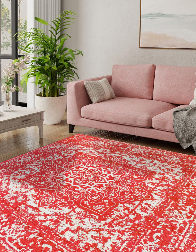 Pink 5' 3 x 5' 3 Richmond Square Area Rug Vintage Distressed Look Traditional Design Carpet for Unique Home Interior Design for Sale at Rug Engine
