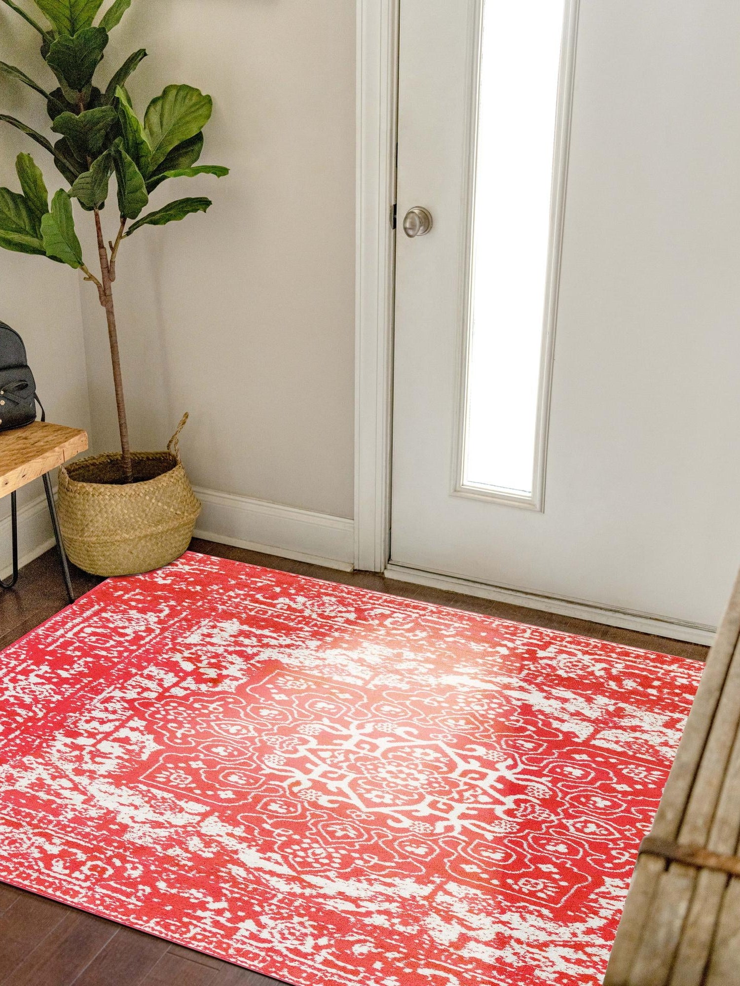 Pink 5' 3 x 5' 3 Richmond Square Area Rug Vintage Distressed Look Traditional Design Carpet for Unique Home Interior Design for Sale at Rug Engine