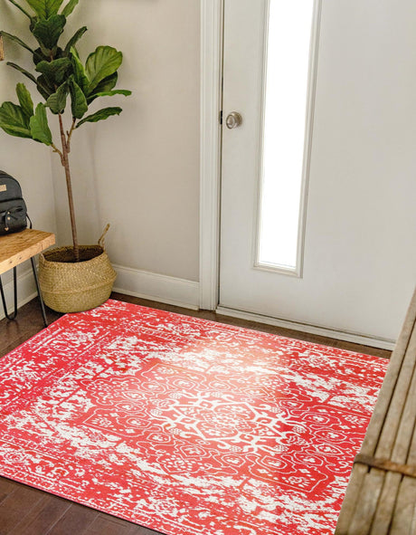 Pink 5' 3 x 5' 3 Richmond Square Area Rug Vintage Distressed Look Traditional Design Carpet for Unique Home Interior Design for Sale at Rug Engine