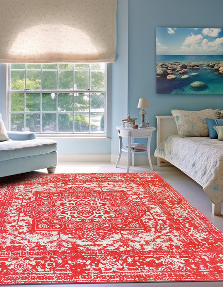 Pink 4' 1 x 4' 1 Richmond Square Area Rug Vintage Distressed Look Traditional Design Carpet for Unique Home Interior Design for Sale at Rug Engine