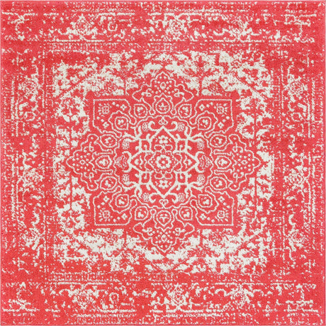 Pink 5' 3 x 5' 3 Richmond Square Area Rug Vintage Distressed Look Traditional Design Carpet for Unique Home Interior Design for Sale at Rug Engine