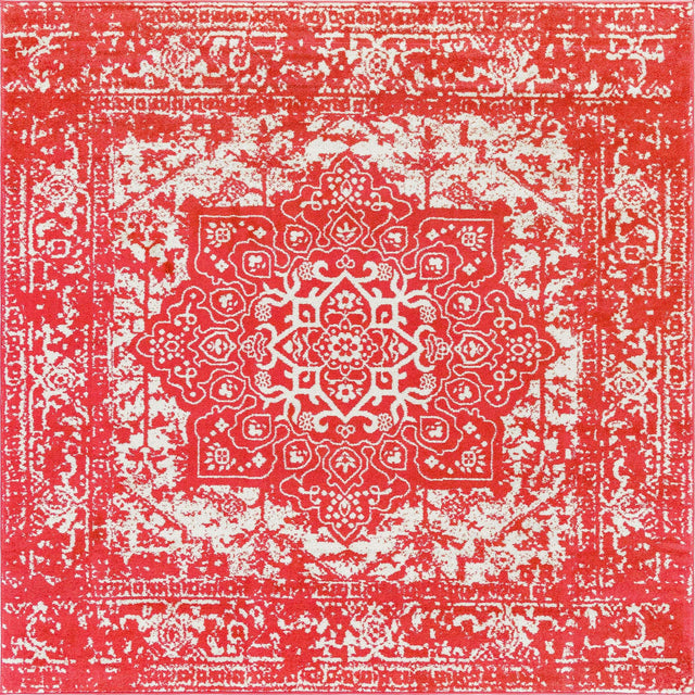 Pink 7' 10 x 7' 10 Richmond Square Area Rug Vintage Distressed Look Traditional Design Carpet for Unique Home Interior Design for Sale at Rug Engine