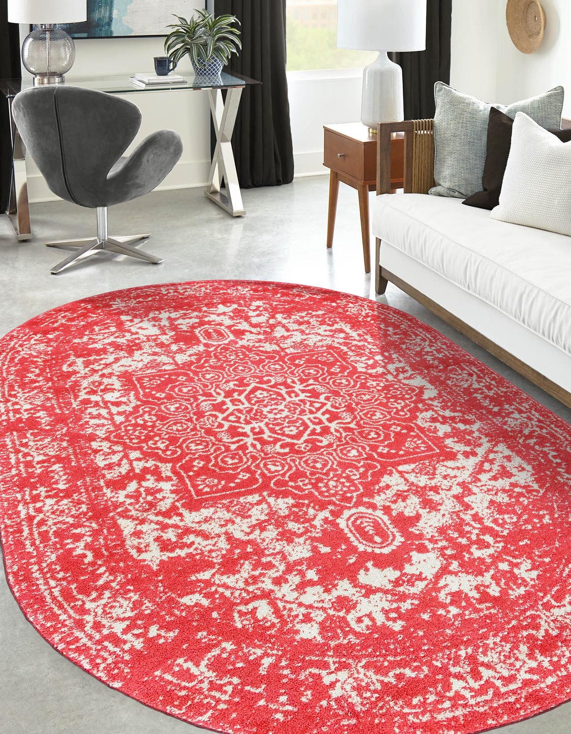 Pink 7' 10 x 10' Richmond Oval Area Rug Vintage Distressed Look Traditional Design Carpet for Unique Home Interior Design for Sale at Rug Engine