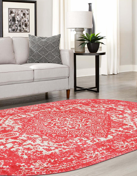 Pink 7' 10 x 10' Richmond Oval Area Rug Vintage Distressed Look Traditional Design Carpet for Unique Home Interior Design for Sale at Rug Engine