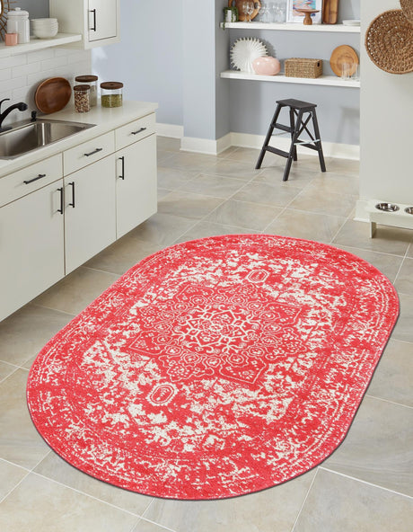 Pink 7' 10 x 10' Richmond Oval Area Rug Vintage Distressed Look Traditional Design Carpet for Unique Home Interior Design for Sale at Rug Engine