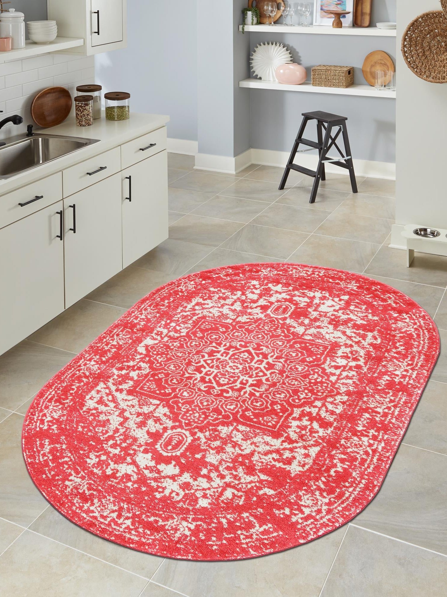 Pink 5' 3 x 8' Richmond Oval Area Rug Vintage Distressed Look Traditional Design Carpet for Unique Home Interior Design for Sale at Rug Engine