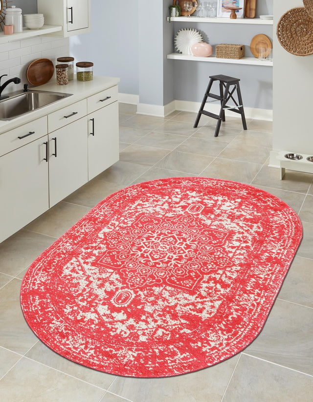 Pink 3' 1 x 5' 3 Richmond Oval Area Rug Vintage Distressed Look Traditional Design Carpet for Unique Home Interior Design for Sale at Rug Engine