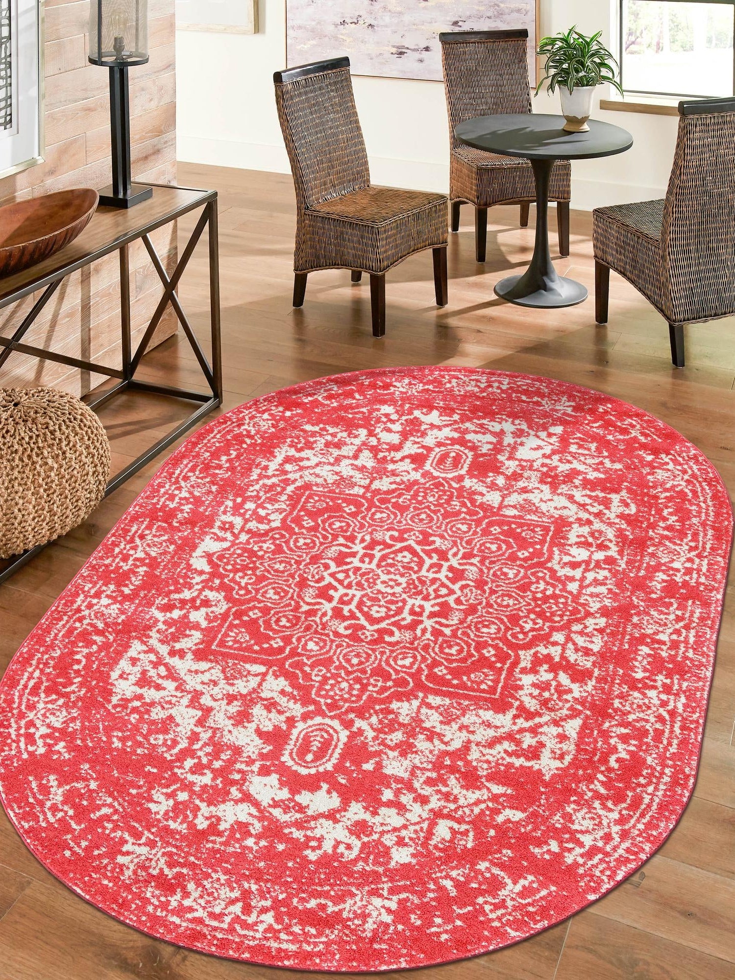 Pink 5' 3 x 8' Richmond Oval Area Rug Vintage Distressed Look Traditional Design Carpet for Unique Home Interior Design for Sale at Rug Engine