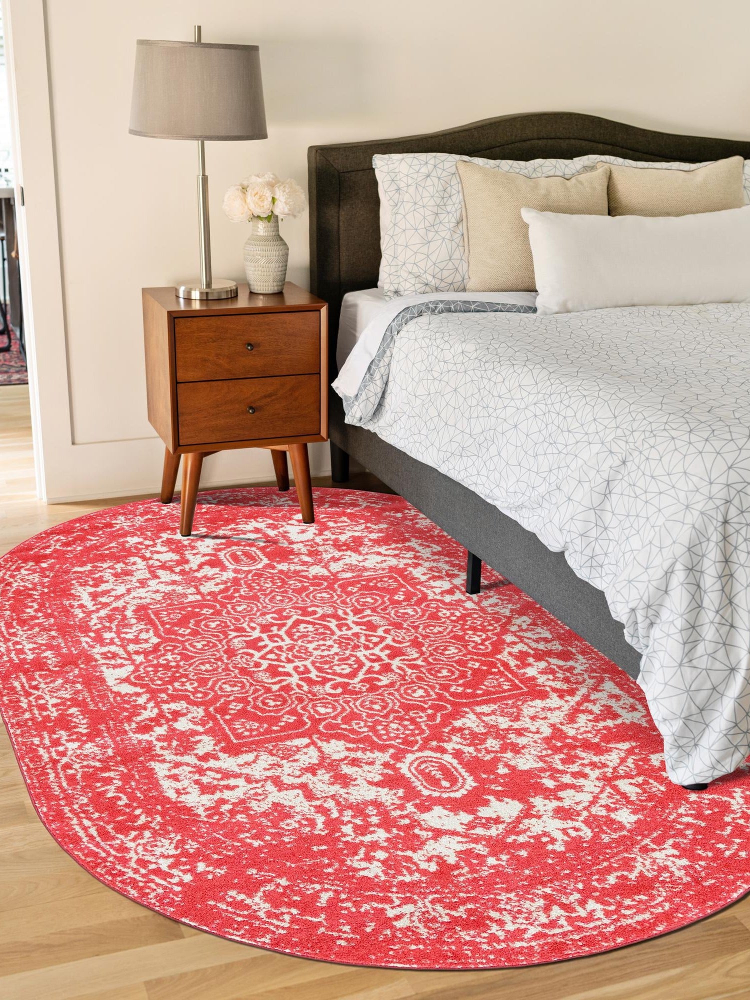 Pink 5' 3 x 8' Richmond Oval Area Rug Vintage Distressed Look Traditional Design Carpet for Unique Home Interior Design for Sale at Rug Engine