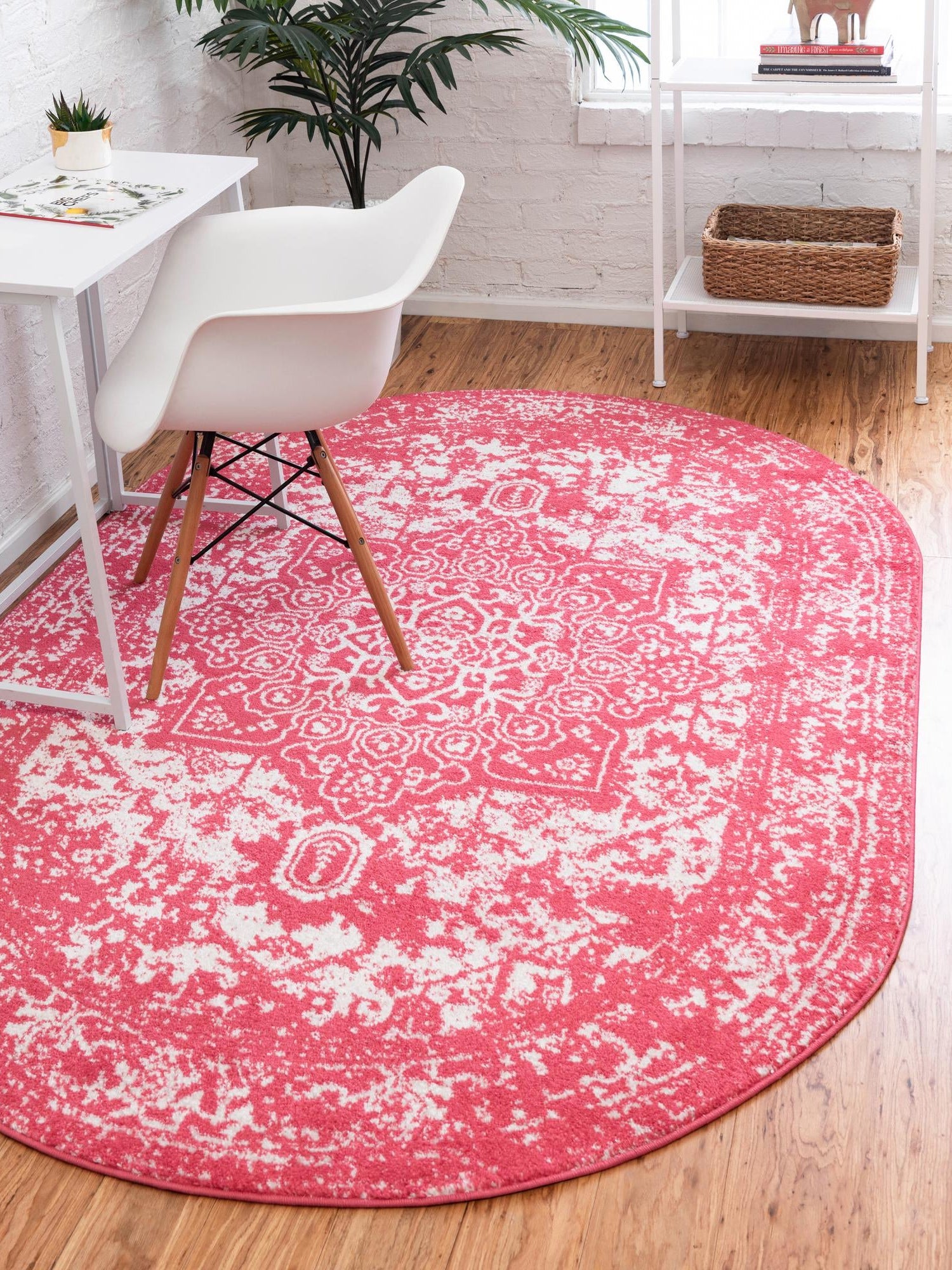 Pink 5' 3 x 8' Richmond Oval Area Rug Vintage Distressed Look Traditional Design Carpet for Unique Home Interior Design for Sale at Rug Engine