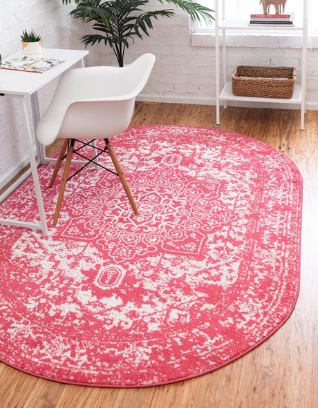Pink 5' 3 x 8' Richmond Oval Area Rug Vintage Distressed Look Traditional Design Carpet for Unique Home Interior Design for Sale at Rug Engine