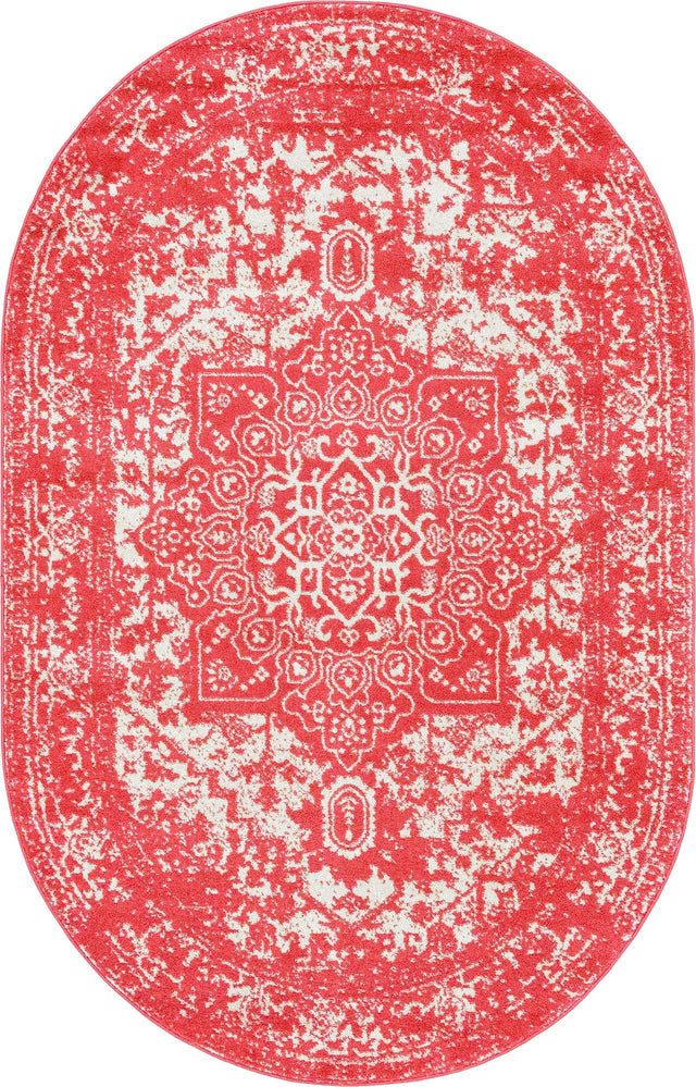 Pink 5' 3 x 8' Richmond Oval Area Rug Vintage Distressed Look Traditional Design Carpet for Unique Home Interior Design for Sale at Rug Engine