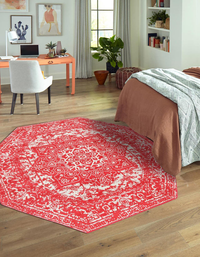 Pink 7' 10 x 7' 10 Richmond Octagon Area Rug Vintage Distressed Look Traditional Design Carpet for Unique Home Interior Design for Sale at Rug Engine